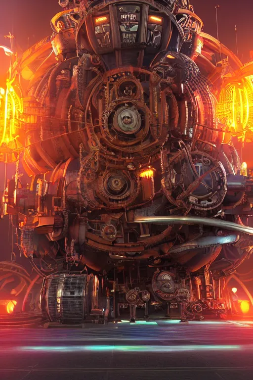 Image similar to a movie poster, invasion of the tripmachines, realistic digital art, 3 d render of a huge futuristic steampunk generator inside a steampunk machinery, 8 k, fluorescent colors, halluzinogenic, multicolored, exaggerated detailed, unreal engine