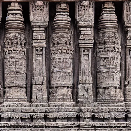 Prompt: 4 k unreal engine render of an ancient never seen before indian high detail temple. complex architecture with intricate pilars. high detailed water. flowers