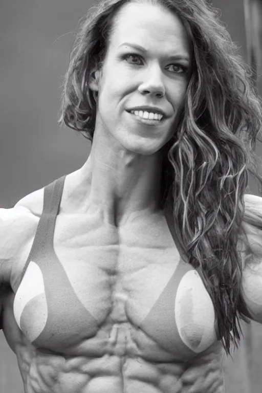Prompt: Marisha Ray is a jacked muscle builder gigachad, grayscale photography, Critical Role