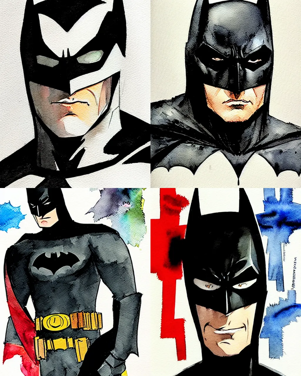 Prompt: batman portrait by dustin nguyen, masterpiece, watercolor, sharp foreground, illustration