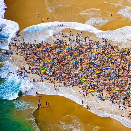 Image similar to An aerial shot of a crowded Californian beach on a sunny day