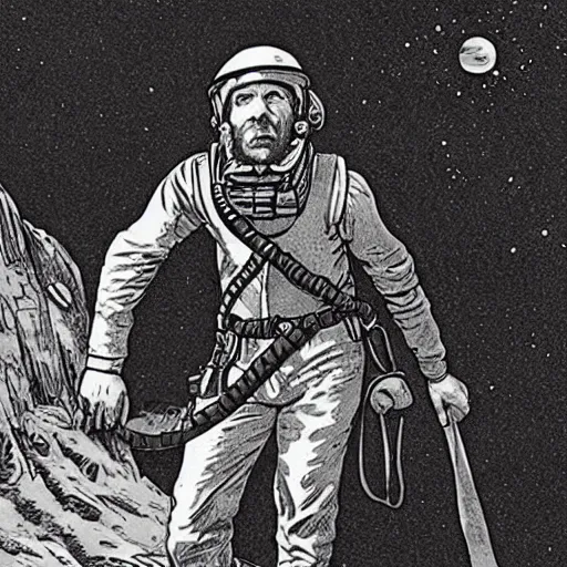 Image similar to 19th century scruffy american trapper, on mars, pulp science fiction illustration