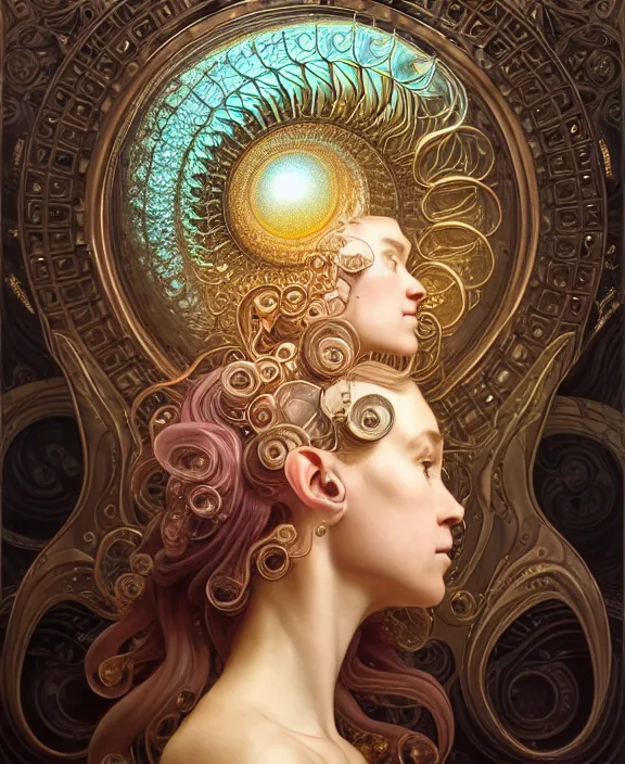 Prompt: intricate ornate opulent transparent clear see - through portrait of a horrific beautiful alien nautilus, mottled coloring, adorable, childlike, pastoral environment, ultra realistic, concept art, art nouveau, photorealistic, octane render, 8 k, unreal engine. art by christopher marley and artgerm and greg rutkowski and alphonse mucha