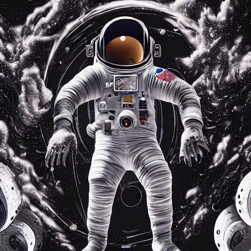 Image similar to an epic portrait of an astronaut entering the micro realm of the microscopic multiverse, cinematic lighting, under a microscope, Artstation, highly detailed, insane detailed
