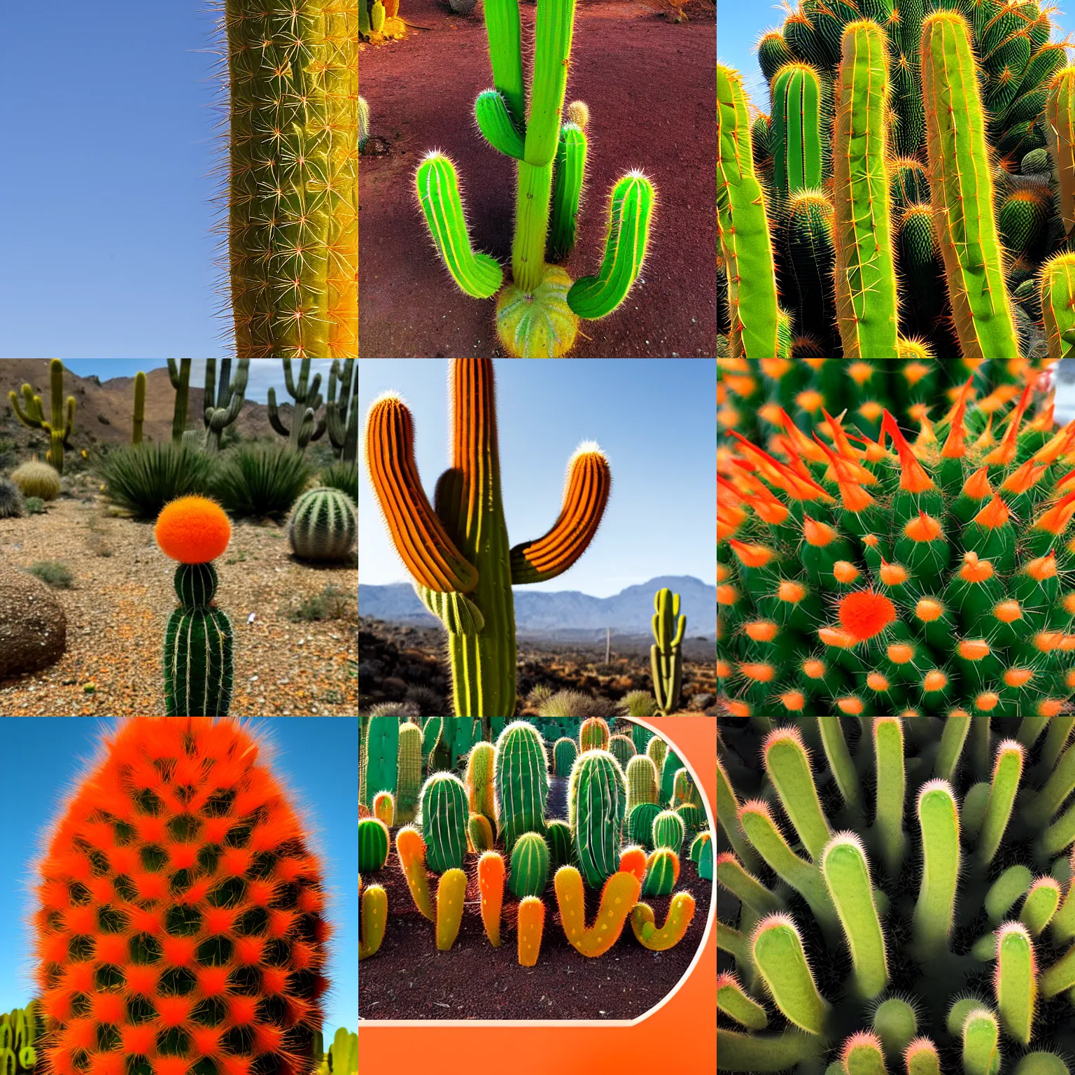Prompt: long shot photo of an orange cactus 4k, ultra HD