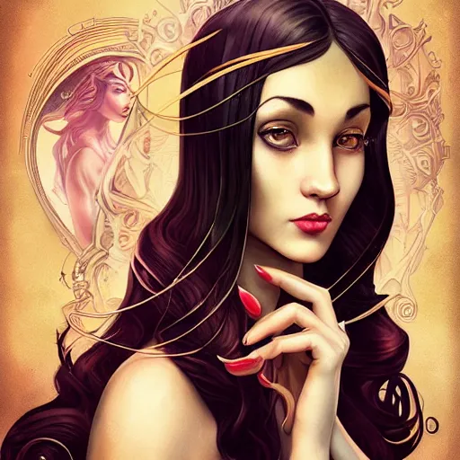 Image similar to an art nouveau, ( streamline moderne ), multi - racial portrait in the style of anna dittmann and charlie bowater and chanthara. very large, clear, expressive, and intelligent eyes. centered, ultrasharp focus, dramatic lighting, photorealistic digital matte painting, intricate symmetrical ultra detailed background.