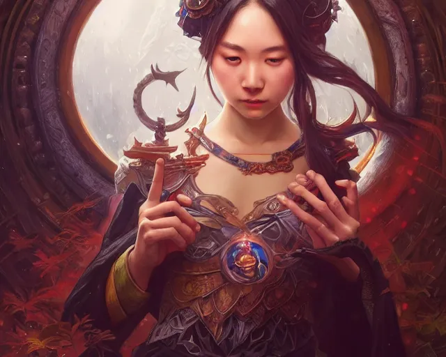 Image similar to photography of susan luo, deep focus, d & d, fantasy, intricate, elegant, highly detailed, digital painting, artstation, concept art, matte, sharp focus, illustration, hearthstone, art by artgerm and greg rutkowski and alphonse mucha