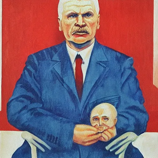 Image similar to a soviet propaganda painting of jarosław kaczynski