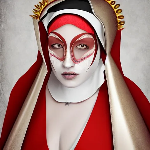 Prompt: beautiful female character inspired by venice carnival and nun | | digital artwork made by greg rutswork and lois van barlee, symmetrical, anatomically correct