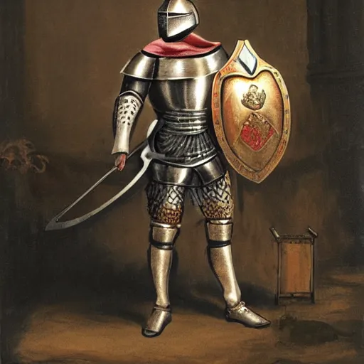 Prompt: medieval knight with armor made of ham