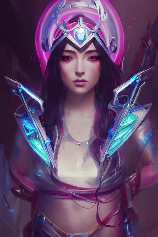 Prompt: irelia from league of legends, cyberpunk futuristic neon. flying blades in air, decorated with traditional japanese ornaments by ismail inceoglu dragan bibin hans thoma greg rutkowski alexandros pyromallis nekro rene maritte illustrated, perfect face, fine details, realistic shaded, fine - face, pretty face, masterpiece