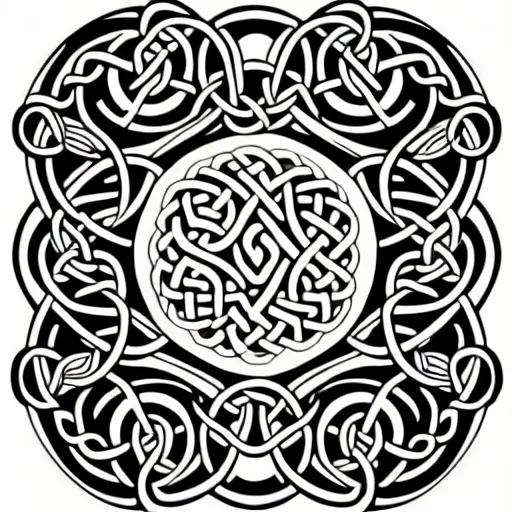 Image similar to a circular vector tattoo design. art nouveau, celtic knots, spiky, curvilinear, recursive.