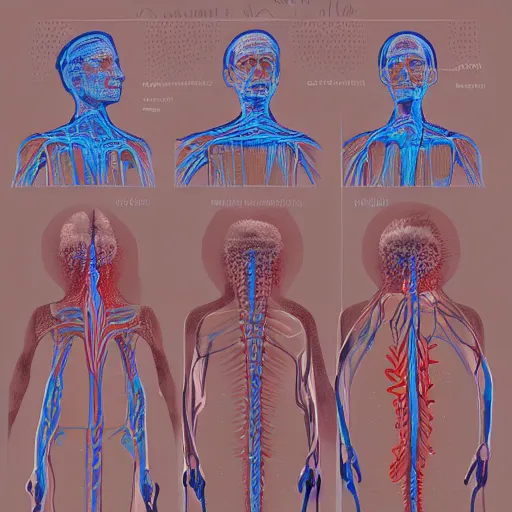 Prompt: how the nervous system works, sketch, medical drawing with annotations, digital Painting, artstation, ultradetailed by Pipilotti Rist