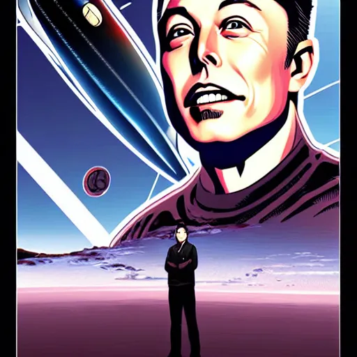 Prompt: elon musk and spacex manga by hiroya oku