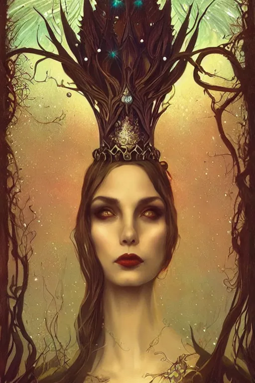 Image similar to jeweled Crown, other worldly, fairy eldritch court, art nouveau, by Anato Finnstark, Tom Bagshaw, Brom