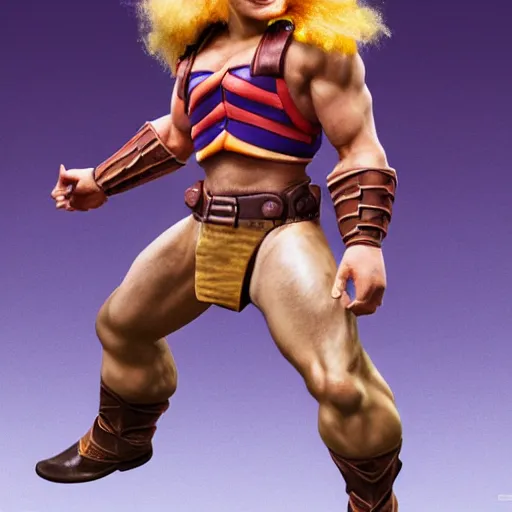 Prompt: a photograph of a man dressed like he-man, photography photorealistic photograph