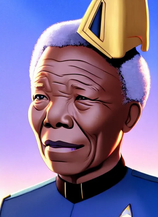 Prompt: cute star trek officer nelson mandela, natural lighting, path traced, highly detailed, high quality, digital painting, by don bluth and ross tran and studio ghibli and alphonse mucha, artgerm