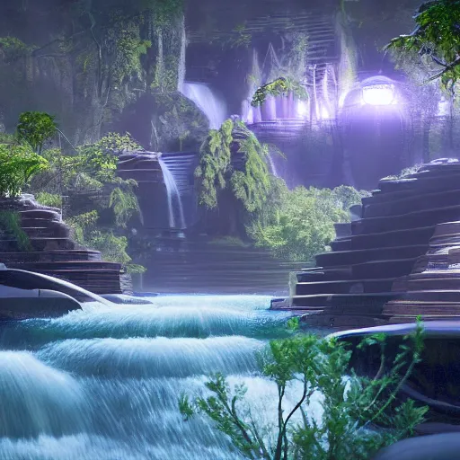 Image similar to sacred geometry river lush 8 k cinematic cryengine render sharp focus by victo nagi, james christensen, syd mead, artgerm