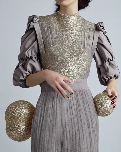 Prompt: ball shaped accordion sleeve haute couture