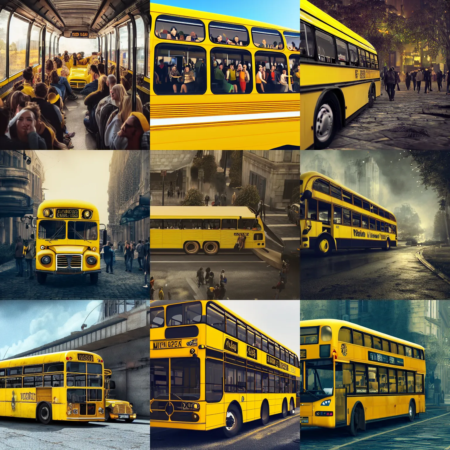 Prompt: A yellow bus full of people having a party, ultra realistic, concept art, intricate details, dark, highly detailed, photorealistic, octane render, 8k, unreal engine