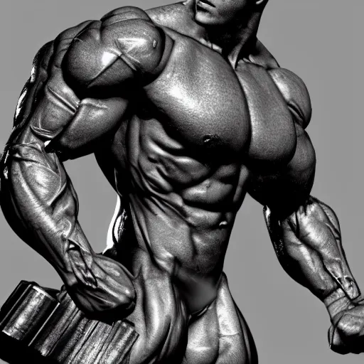 Image similar to a realistic detailed photo of a bodybuilder who is also a male android Chris Redfield, shiny skin, posing robotically, blank stare