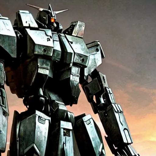 Image similar to cinematic still in real steel movie and westworld and pacific rim movie, one full body ornate humanoid gundam armored core mech by fujioka kenki and by mamoru nagano