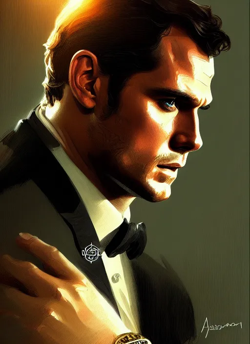 Prompt: portrait of henry cavill as james bond, casino, rain, aston martin, havana, highly detailed, digital painting, artstation, concept art, cinematic lighting, sharp focus, illustration, by gaston bussiere alphonse mucha