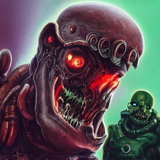 Image similar to undead cyborg head, doom eternal, rat