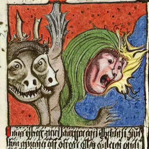 Image similar to medieval bestiary of repressed emotion monsters and creatures starting a fiery revolution in the psyche