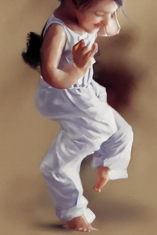 Image similar to happy toddler dancing, wearing pajamas. clean elegant painting, very detailed. by artgerm and greg rutkowski