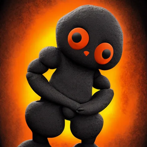 Image similar to a baby magma golem, dark grey and orange colours, digital art, detailed