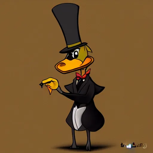 Prompt: a cartoon duck with a top hat and cane, a character portrait by Don Bluth, deviantart, furry art, character, deviantart hd, official art