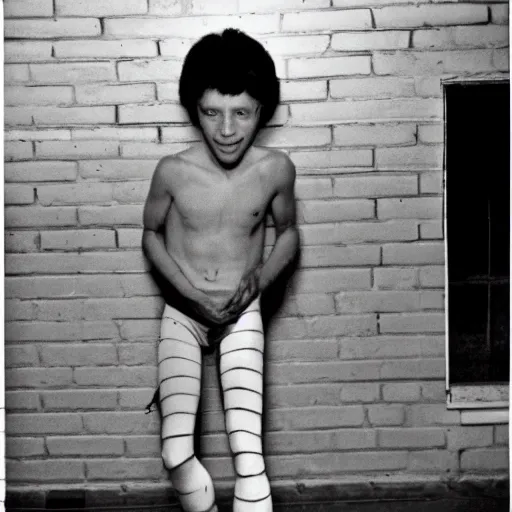 Image similar to The first known case of a man born with spider legs, circa 1982, photograph