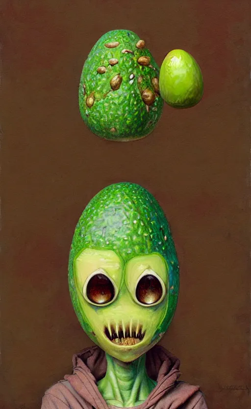 Image similar to anthro avocado creature painting by chiara bautista, beksinski and norman rockwell and greg rutkowski weta studio, and lucasfilm