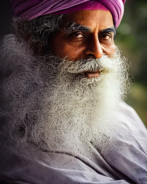 Image similar to A portrait of Sadhguru, highly detailed, trending on artstation, bokeh, 90mm, f/1.4