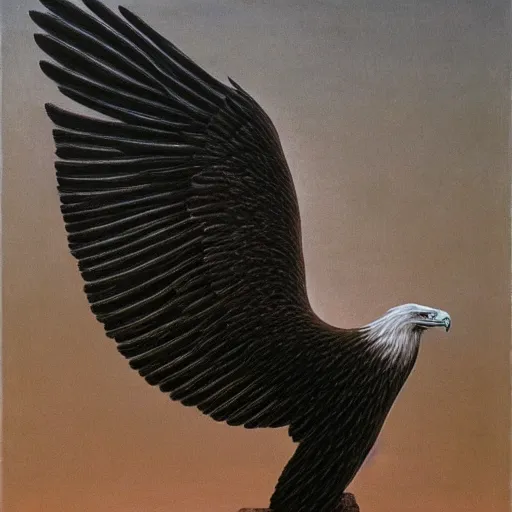 Image similar to eagle by Zdzisław Beksiński, oil on canvas