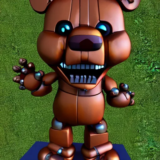 Prompt: statue of freddy from fnaf made out of sheet metal, 3d render