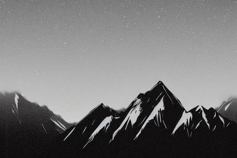 Prompt: a black and white photo of a mountain range, an album cover by hallsteinn sigurðsson, trending on behance, optical illusion, chillwave, concert poster, poster art