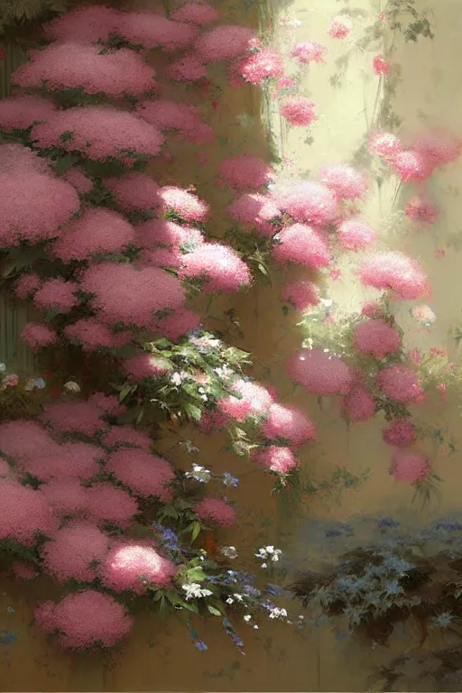 Prompt: Chinoiserie floral wall by Craig Mullins, miHoYo