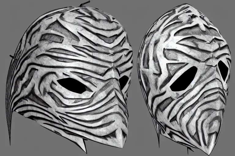 Image similar to a tribal swordfish mask, artstation reference sheet concept art