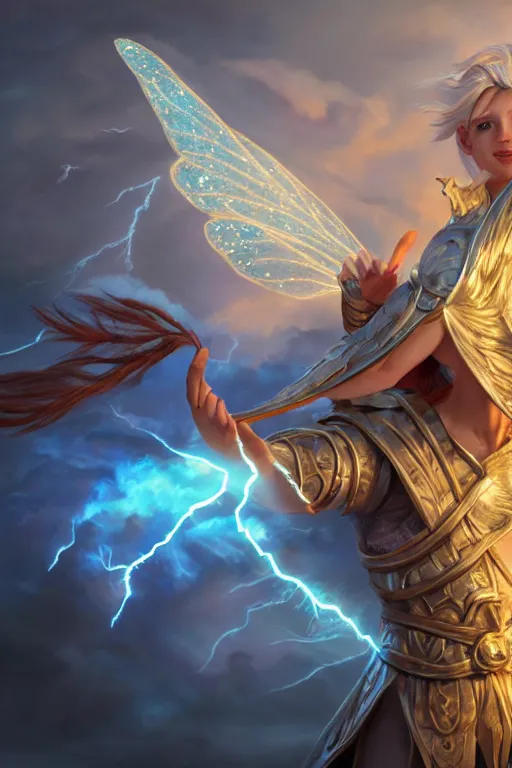 Image similar to legendary fairy prince casting a lightning spell,, lightning energy, blue energy, highly detailed, d & d, fantasy, highly detailed, digital painting, trending on artstation, concept art, sharp focus, illustration, global illumination, ray tracing, realistic shaded, art by artgerm and greg rutkowski and fuji choko and viktoria gavrilenko and hoang lap