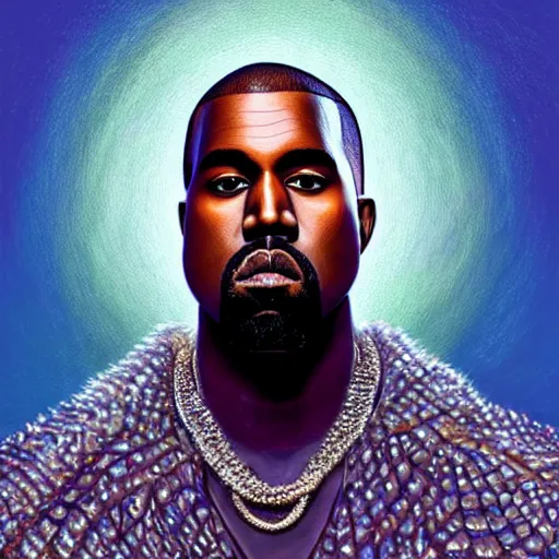 Prompt: portrait of kanye - west as a fish, with shimmering scales as skin, swimming underwater!!!, intricate, extremely detailed, digital painting, artstation, concept art, smooth, sharp focus, illustration, ambient lighting, art by artgerm and greg rutkowski and alphonse mucha and simon stalenhag