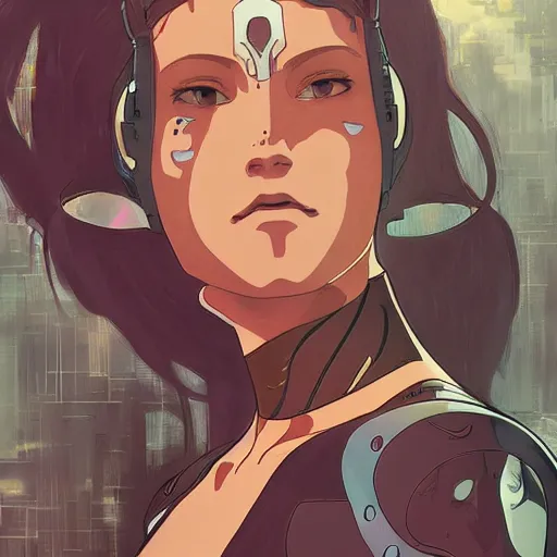 Image similar to cyborg woman, finely illustrated face, highly detailed, colored pencil, studio ghibli, tankobon, in the style of ilya kuvshinov and krenz cushart and william - adolphe bouguereau and alphonse mucha