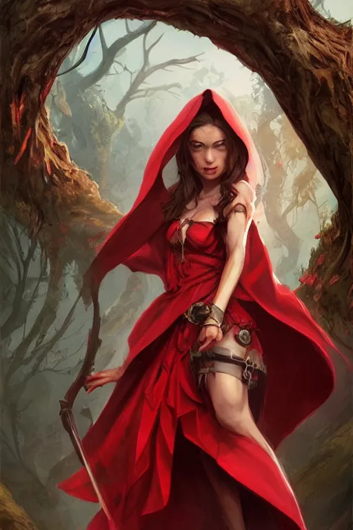 Image similar to goddess red riding hood, d & d, fantasy, portrait, highly detailed, headshot, digital painting, trending on artstation, concept art, sharp focus, illustration, art by artgerm and greg rutkowski and magali villeneuve