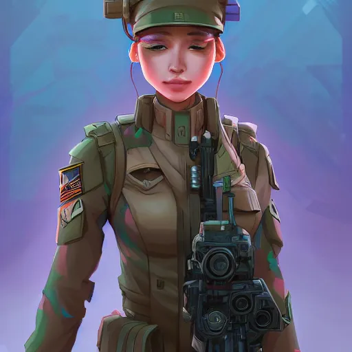 Prompt: a portrait of a female future soldier, art by lois van baarle and loish and ross tran and rossdraws and sam yang and samdoesarts and artgerm and saruei and disney, digital art, highly detailed, intricate, sharp focus, trending on artstation hq, deviantart, unreal engine 5, 4 k uhd image