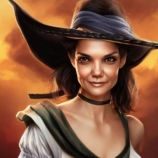 Image similar to katie holmes as a pirate, digital illustration, by artgerm,