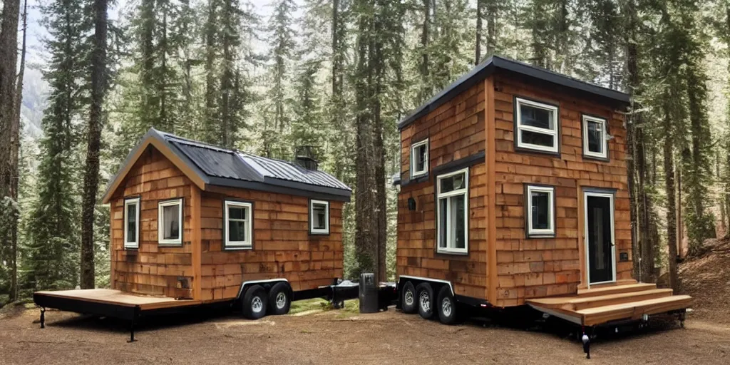 Image similar to expensive tiny house, well ventilated, attractive, cozy, pacific northwest