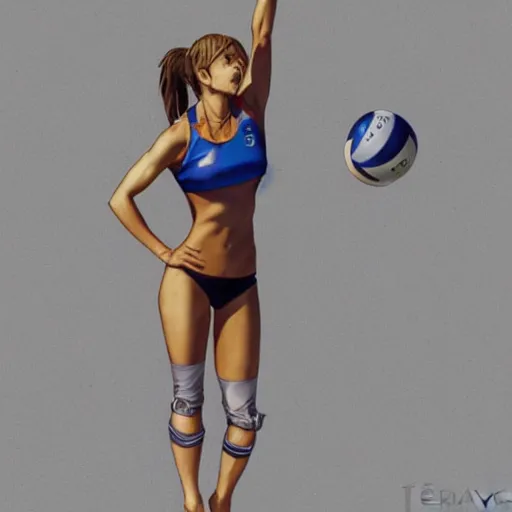 Prompt: anime style, female beach volley player, futuristic sport clothing, on the bach, standing pose, brown short hair, hair down, symmetrical facial features, from arknights, hyper realistic, rule of thirds, extreme detail, 4 k drawing, safebooru, realistic lighting, by alphonse mucha, greg rutkowski, sharp focus, backlit