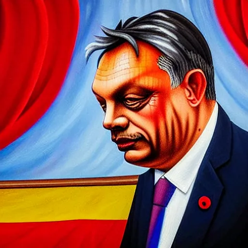 Image similar to viktor orban giving away cash, oil painting