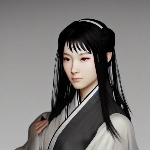 Image similar to a lovely girl in hanfu, by ruan jia, unreal engine, cg rendering, 8 k, closeup, smooth, trending on artstation, digital illustration, black hair